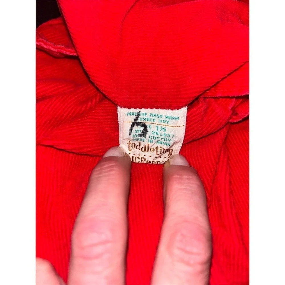 Vtg Toddletime JC Penney Baby Bib Overalls Romper Red Unisex 18M Japan Christmas